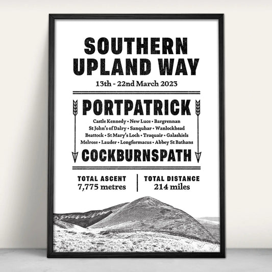 Southern Upland Way Typographic Personalised Art Print from Purest Green Prints