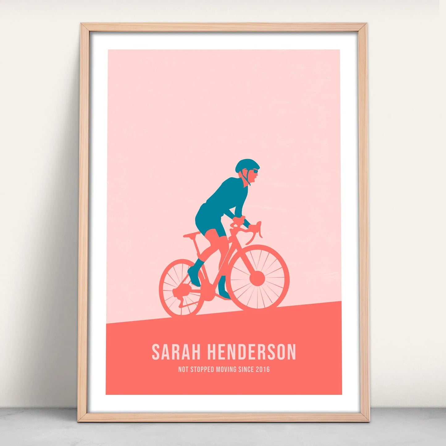 Personalised Cycling Art Print in pink and blue from Purest Green Prints.