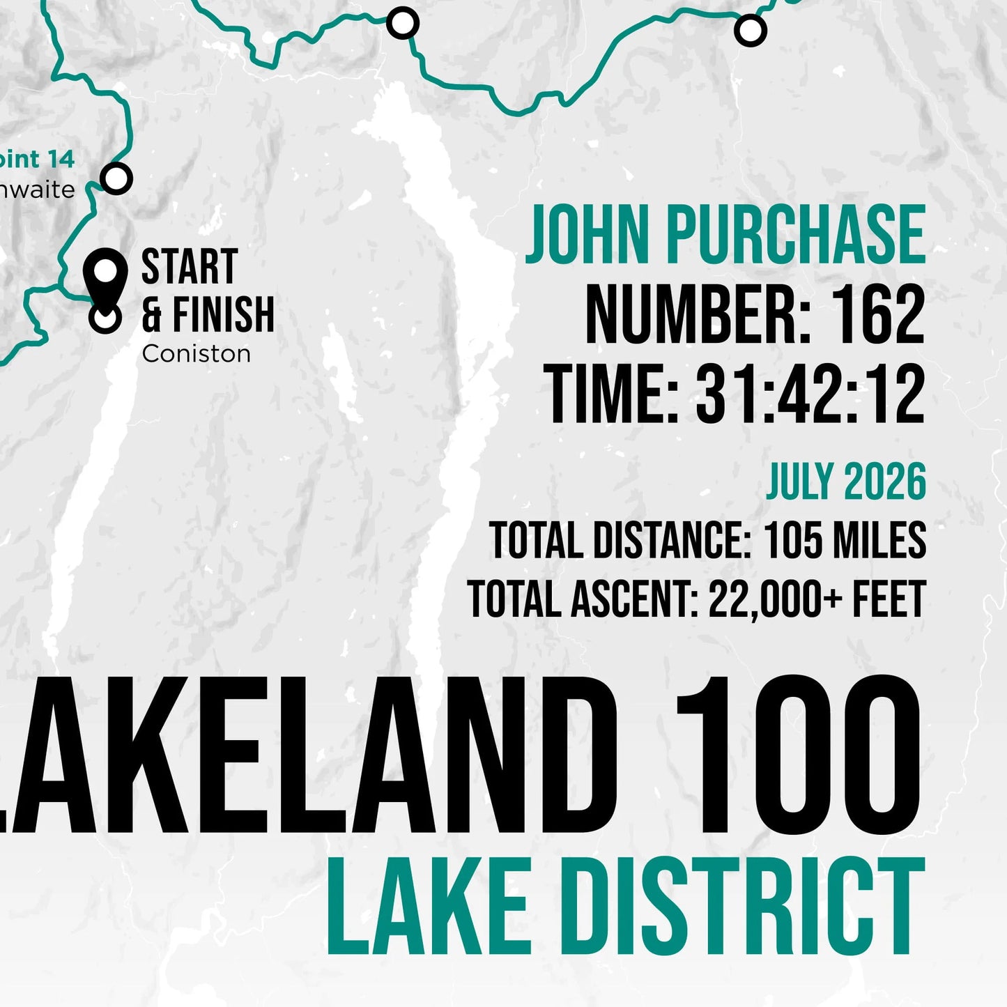 Lakeland 100 & 50 2026 Ultra Personalised Art Print