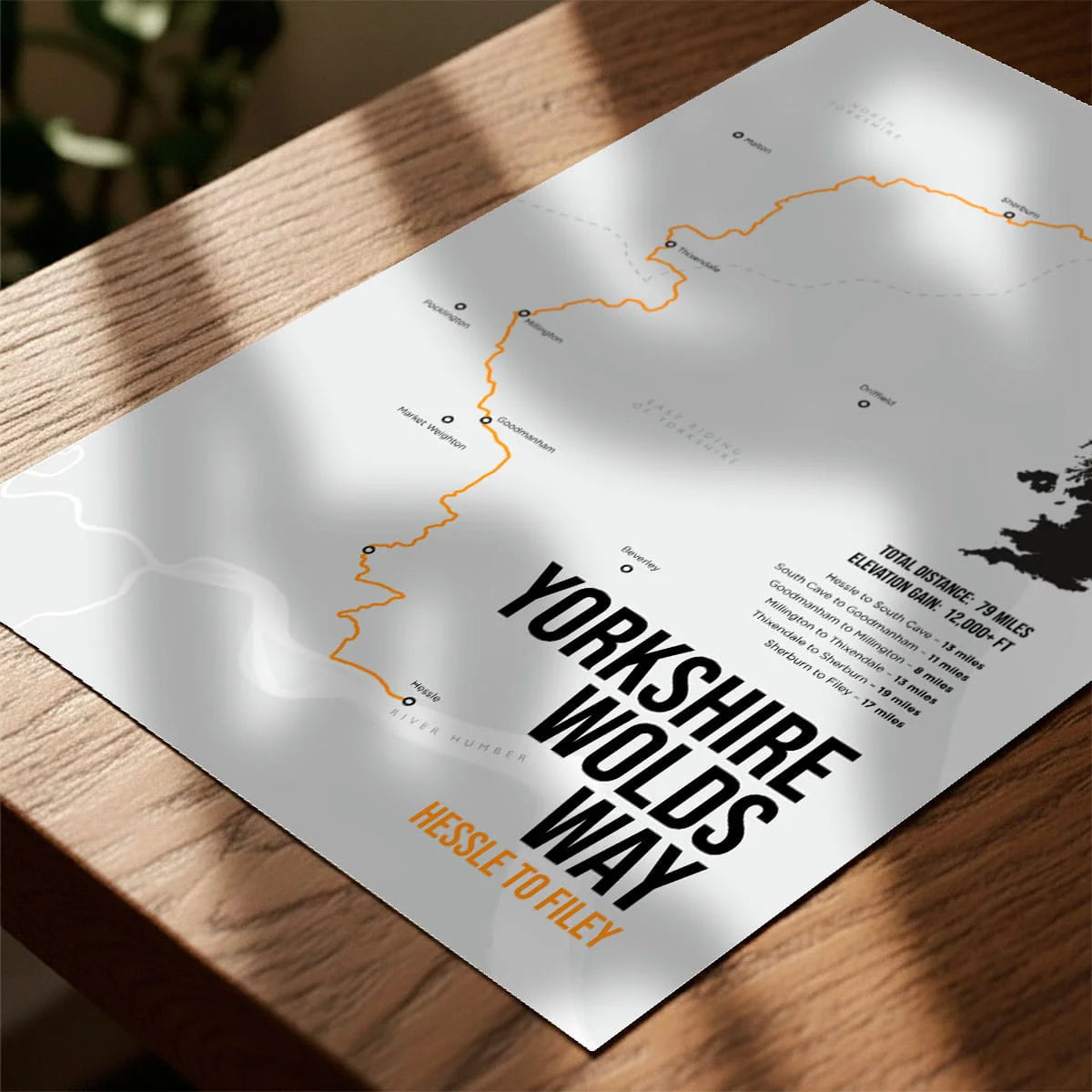 Print laying on table with speckled shade cast across the surface