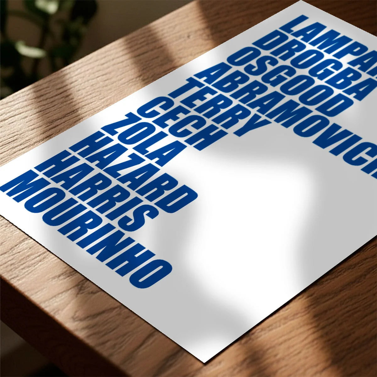 Print laying on table with speckled shade cast across the surface