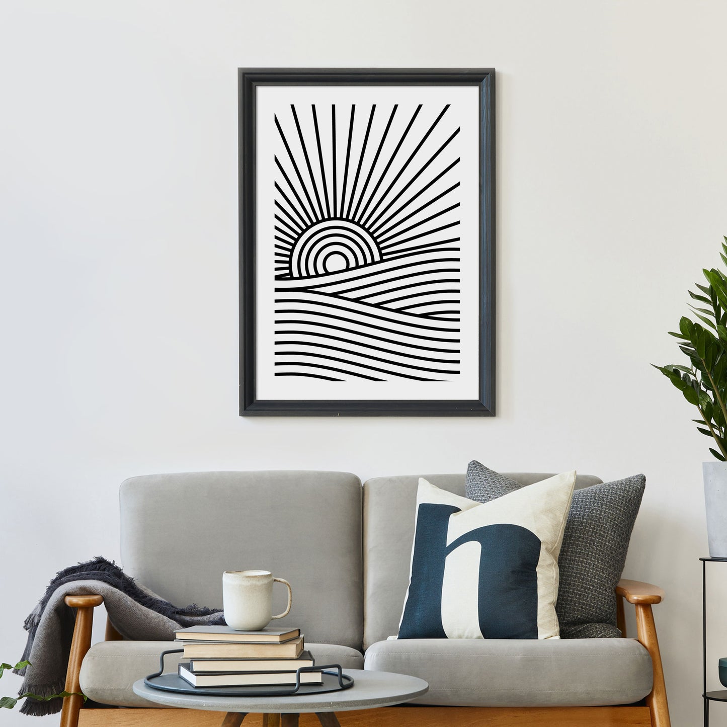 Setting Sun Over Sea Abstract Mono Art Print