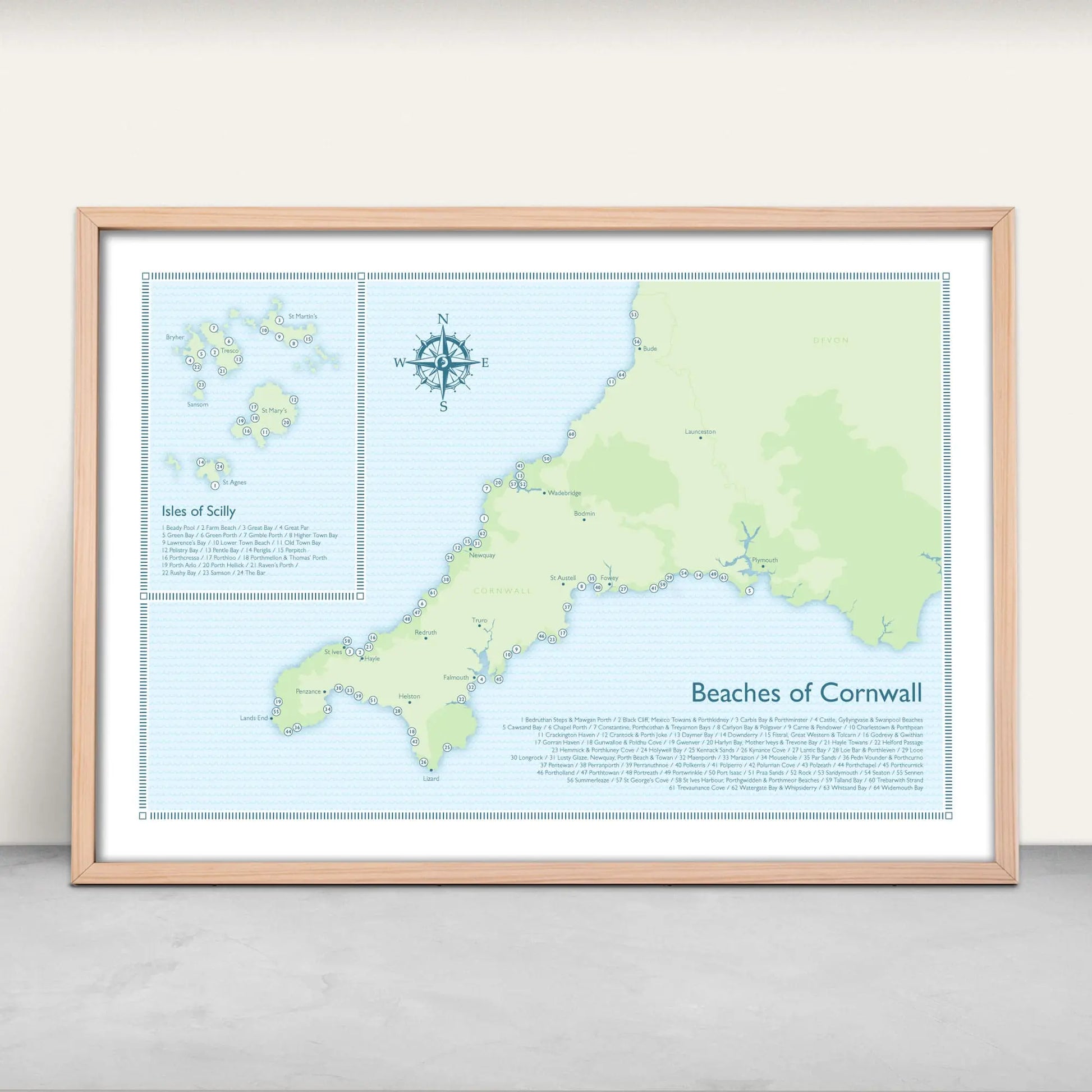 Map of all of Cornwalls beaches from Purest Green Prints.