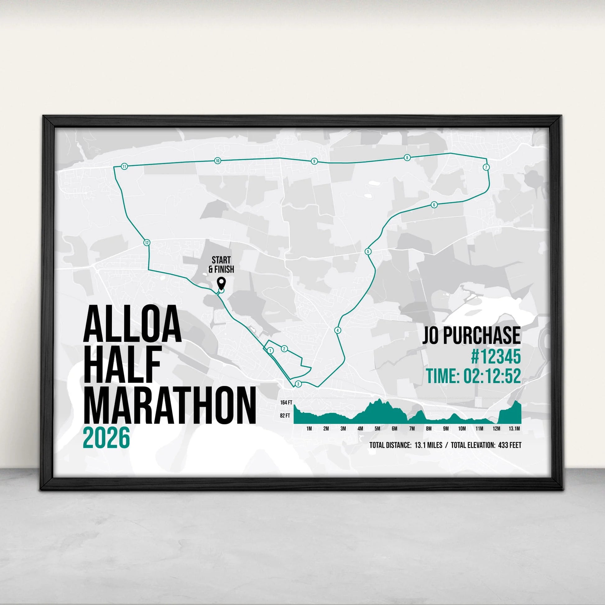 Personalised Alloa Half Marathon Art Print in green from Purest Green Prints.