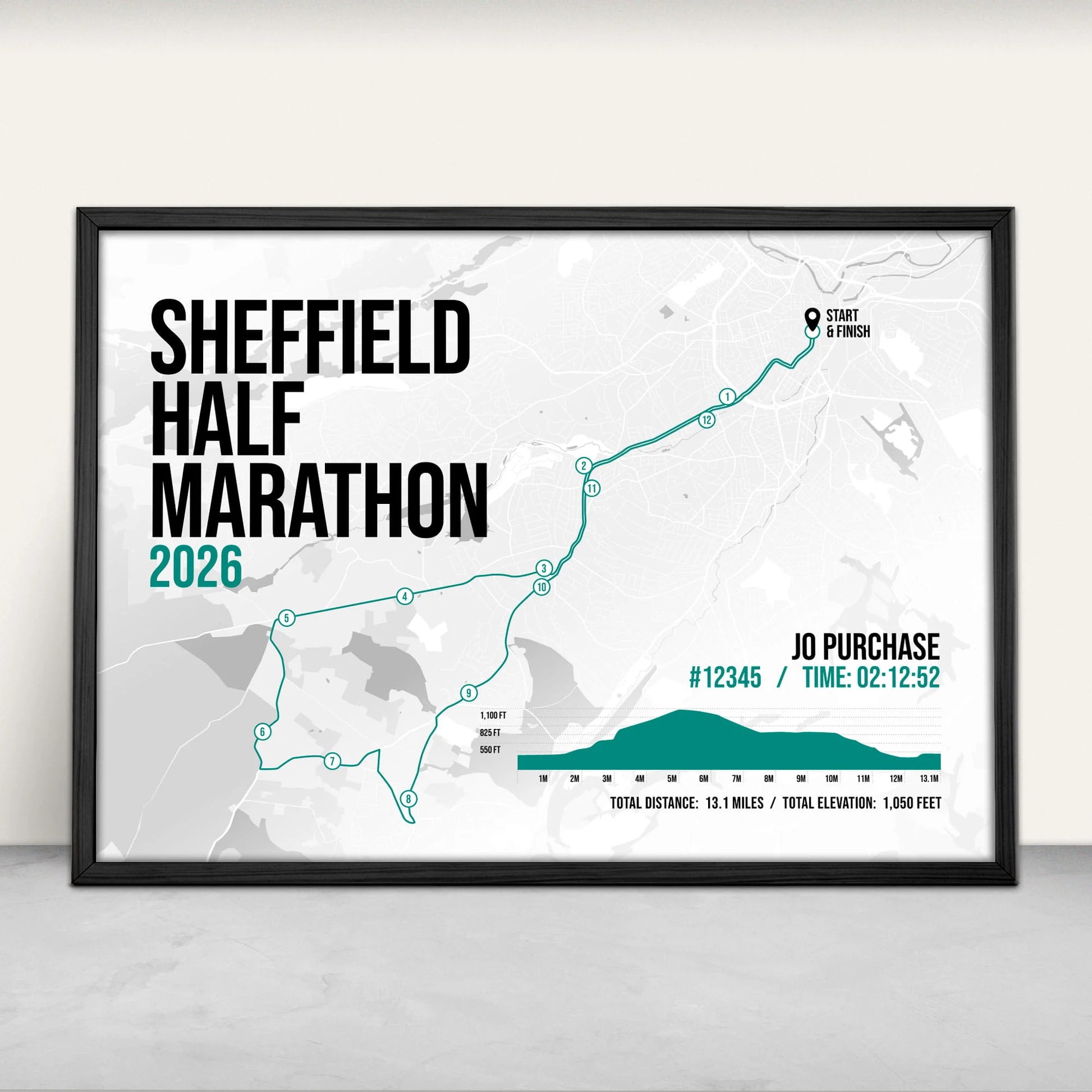 Sheffield Half Marathon Personalised Art Print in green from Purest Green Prints.