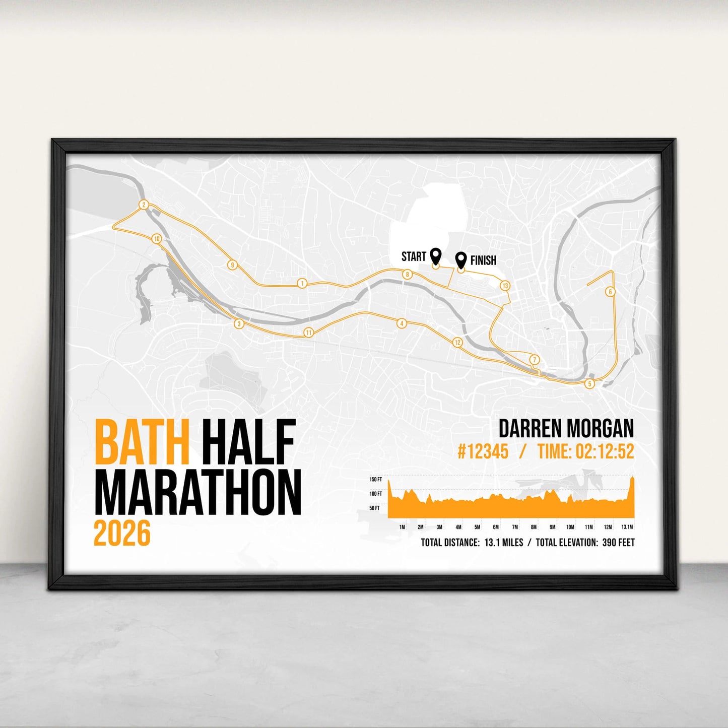 Bath Half Marathon Personalised Art Print in orange from Purest Green Prints.
