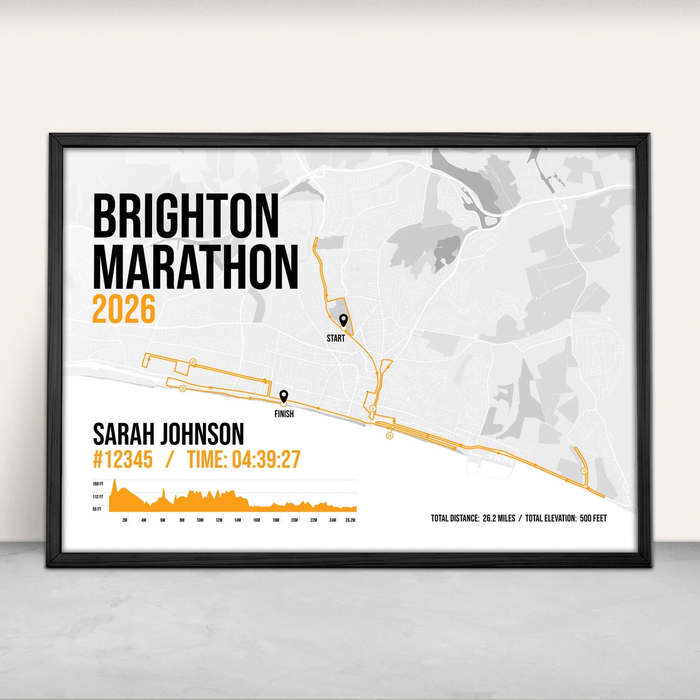 Personalised Brighton Marathon Art Print in orange from Purest Green Prints