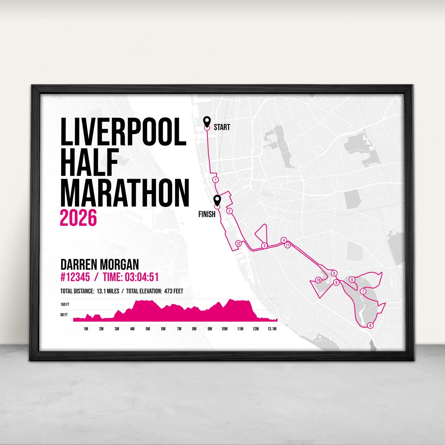 Liverpool Half Marathon Personalised Art Print in pink from Purest Green Prints.