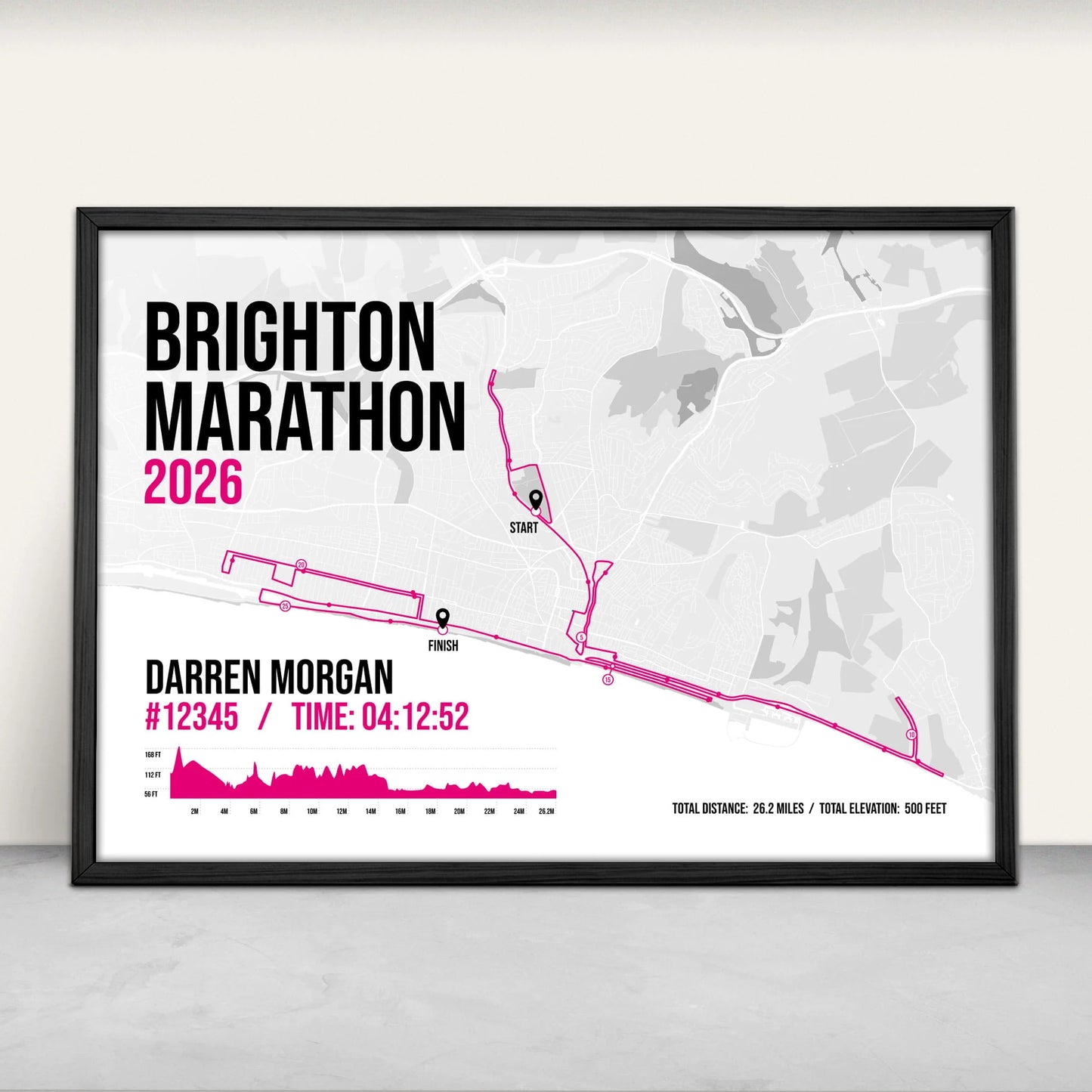 Personalised Brighton Marathon Art Print in pink from Purest Green Prints