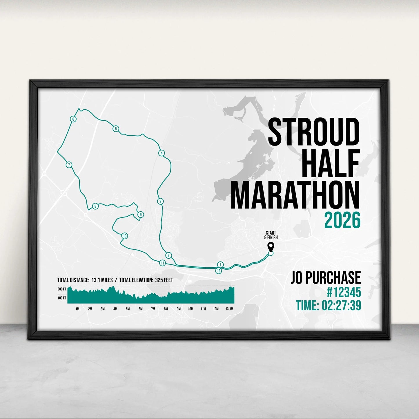 Personalised Stroud Half Marathon Art Print in green from Purest Green Prints