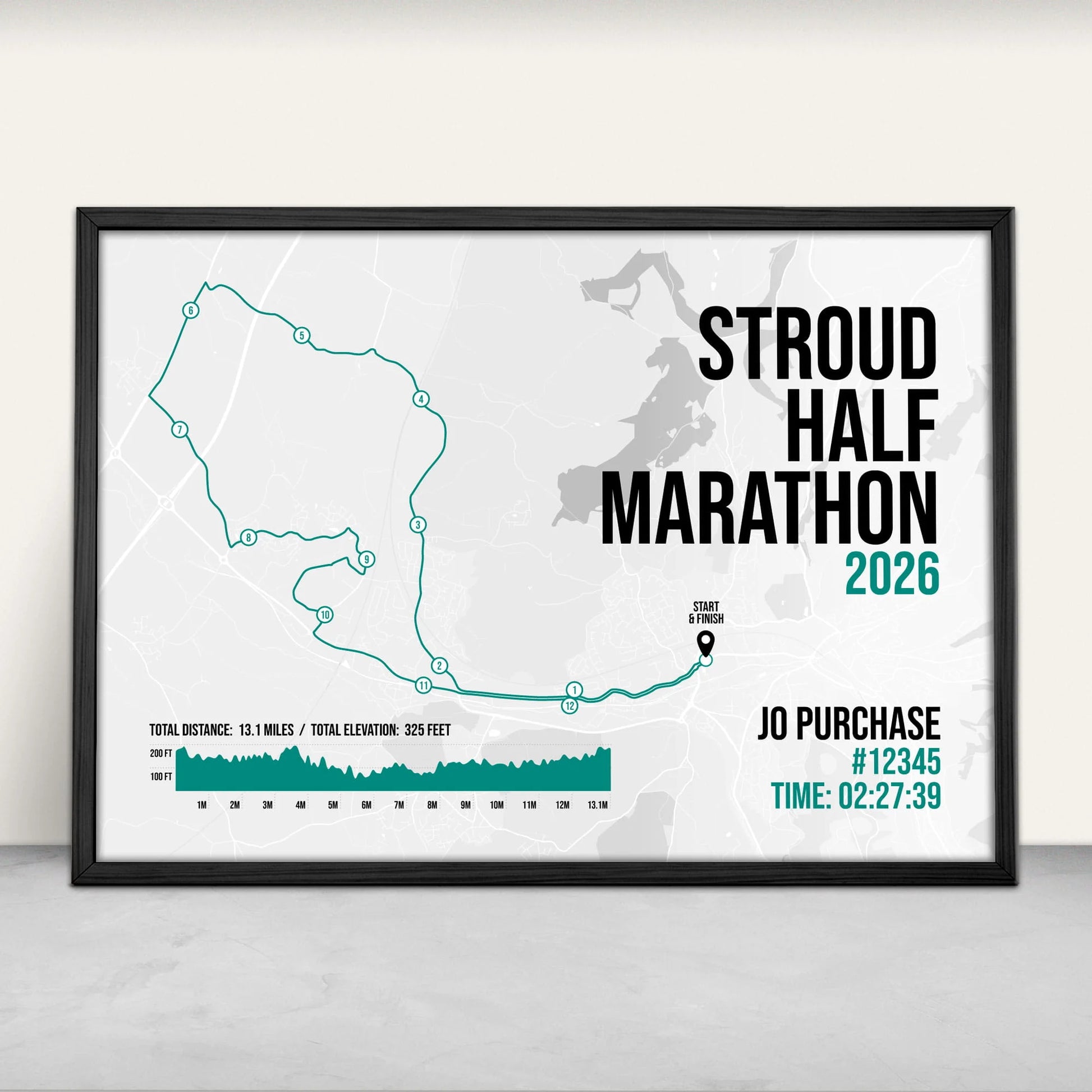 Personalised Stroud Half Marathon Art Print in green from Purest Green Prints