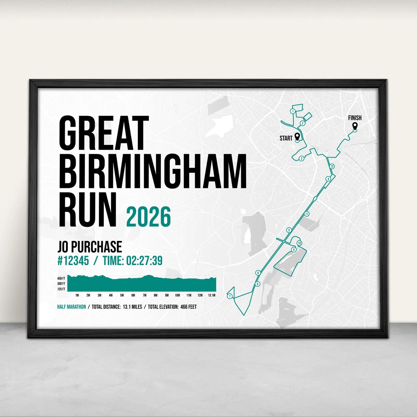 Great Birmingham Run Half Marathon Art Print in green from Purest Green Prints.