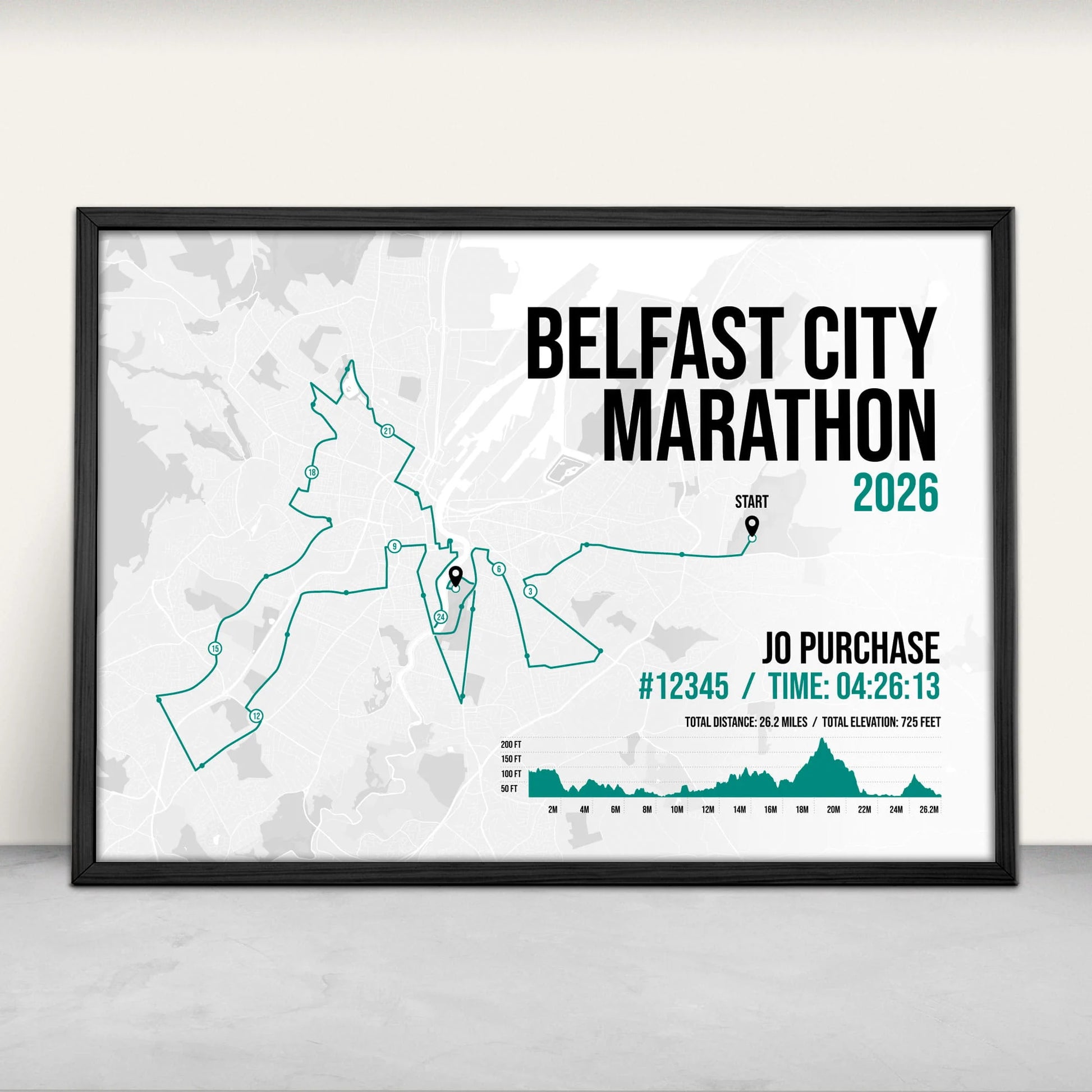 Personalised Belfast City Marathon Art Print in green from Purest Green Prints