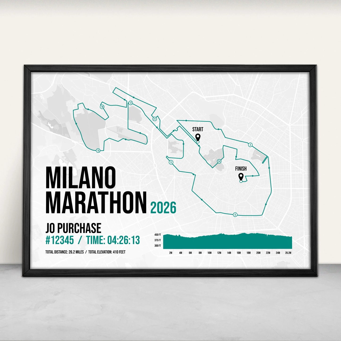 Personalised Milan Marathon Art Print in green from Purest Green Prints