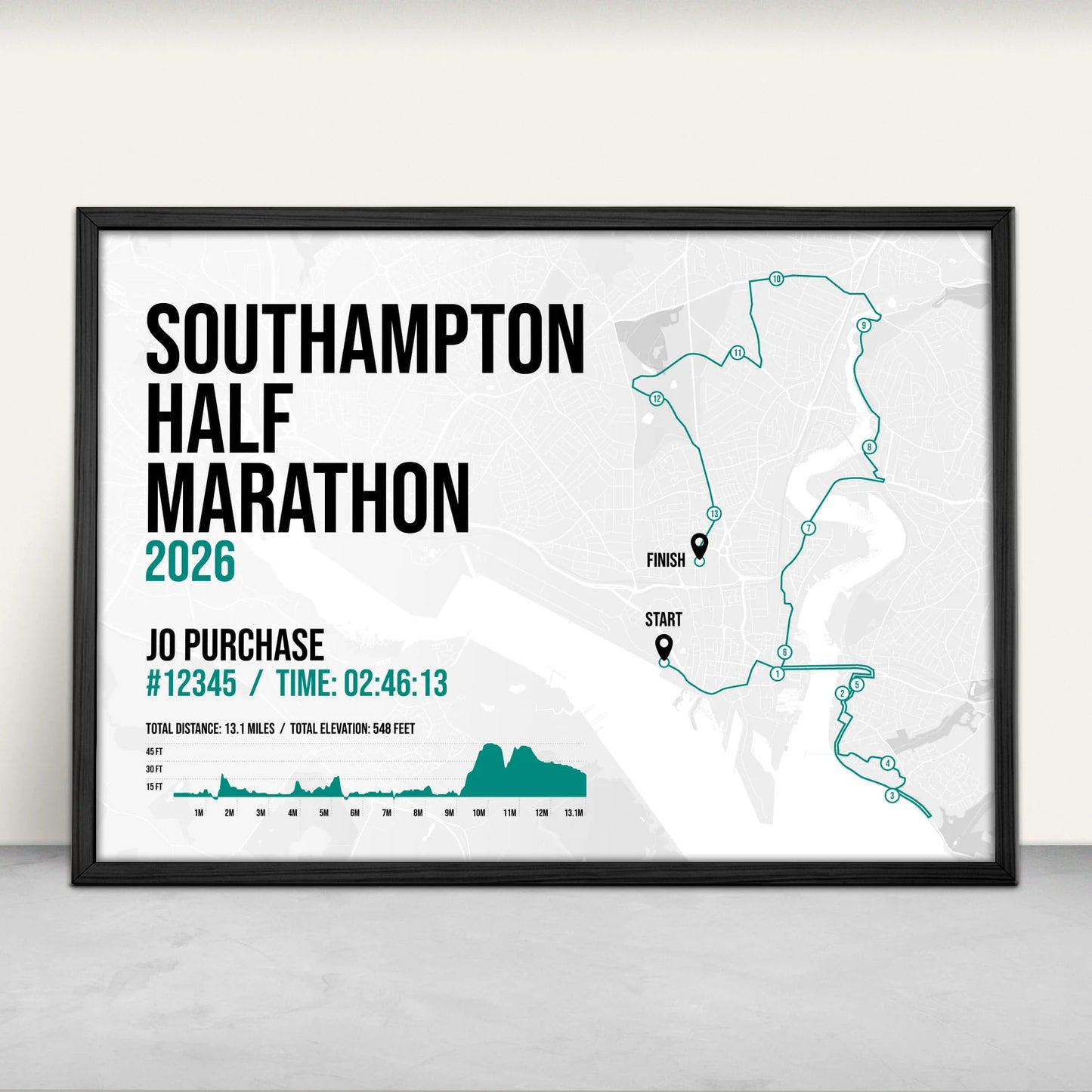 Southampton Half Marathon Personalised Art Print in green from Purest Green Prints.