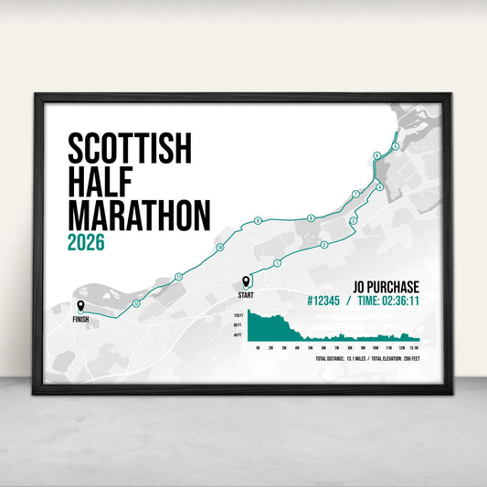 Personalised Scottish Half Marathon route map print in green from Purest Green Prints