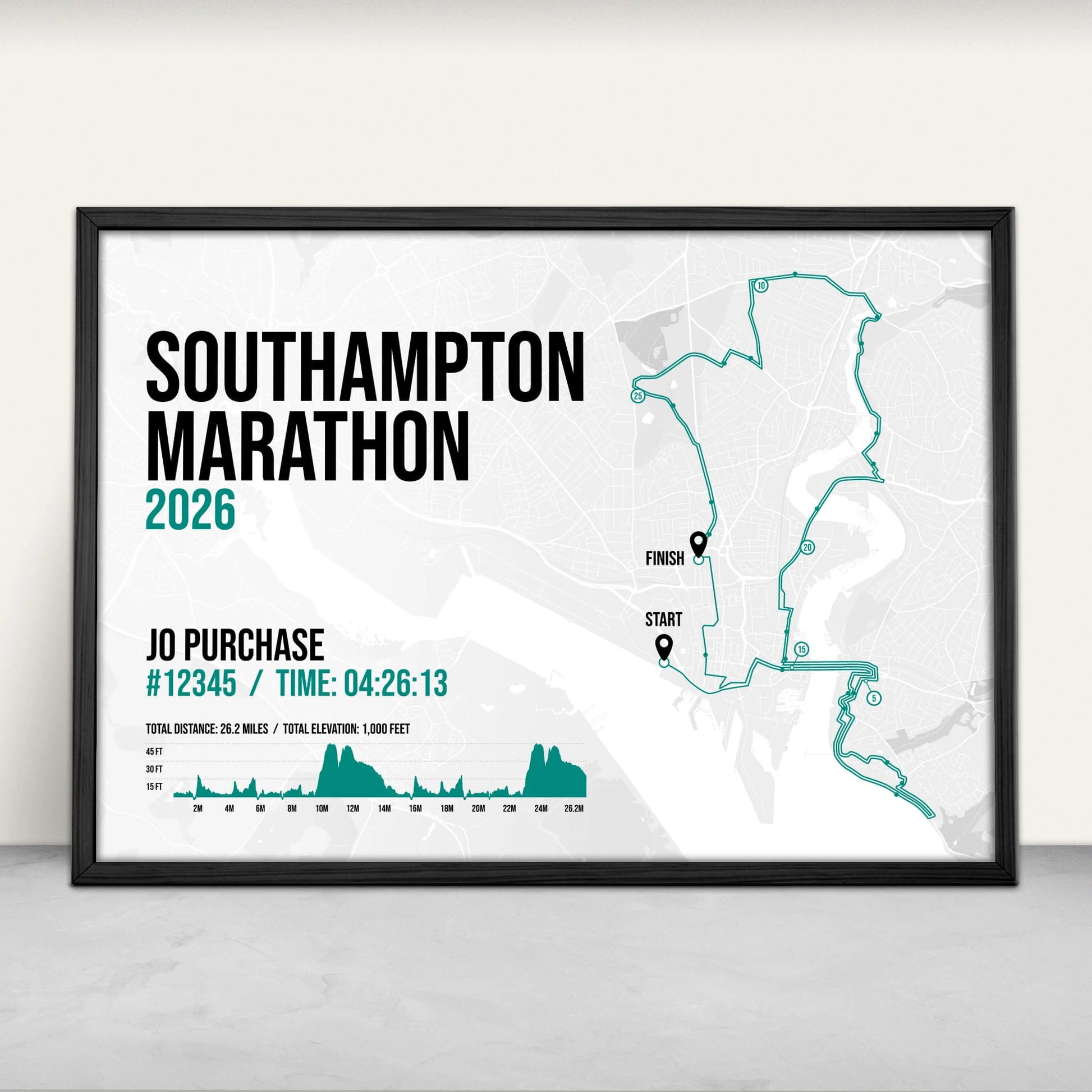 Personalised Southampton Marathon Art Print in green from Purest Green Prints
