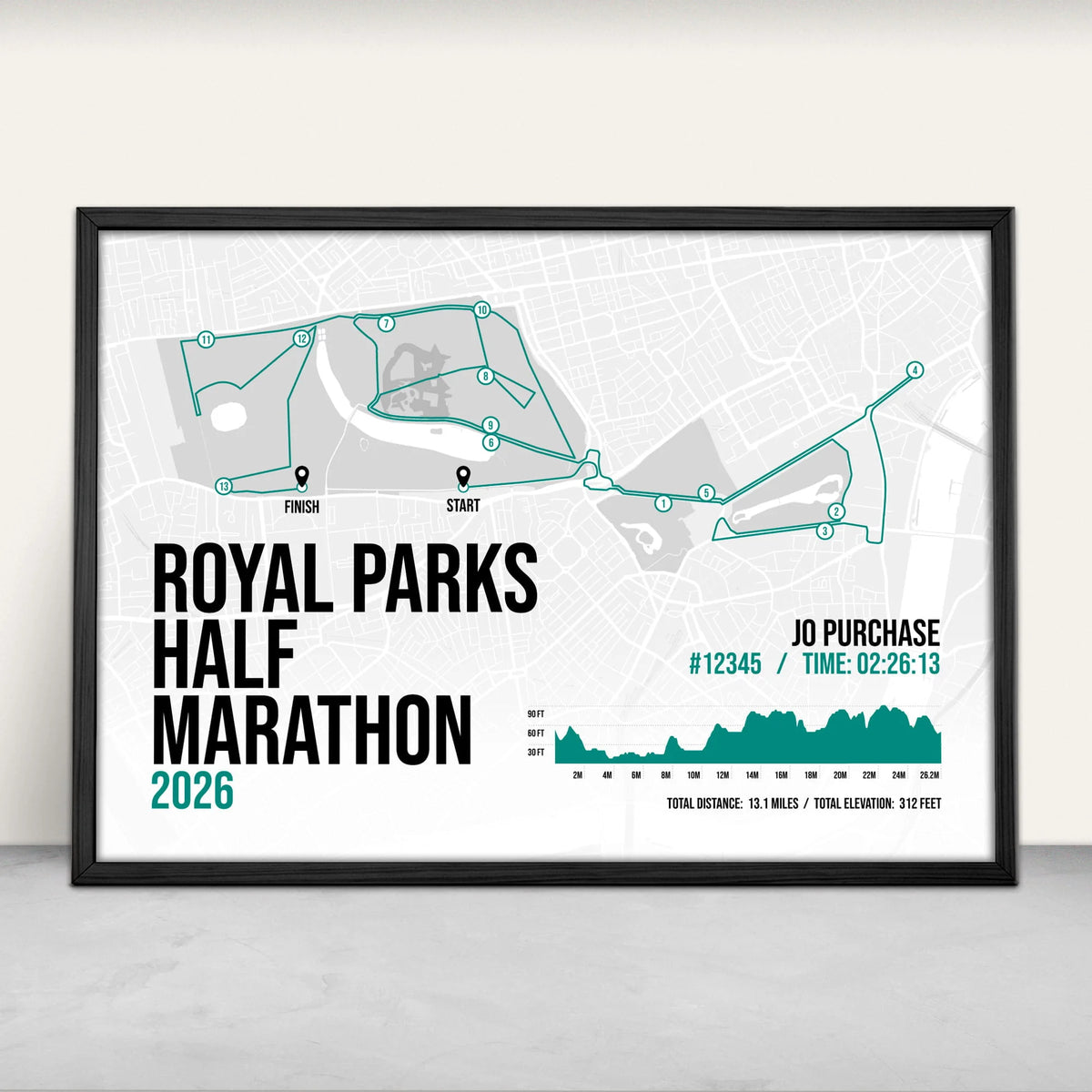 Royal Parks Half Marathon Personalised Art Print in green from Purest Green Prints.