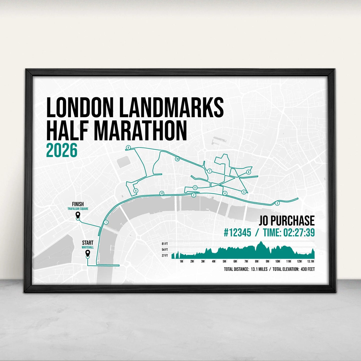 London Landmarks Half Marathon Personalised Art Print in green from Purest Green Prints.