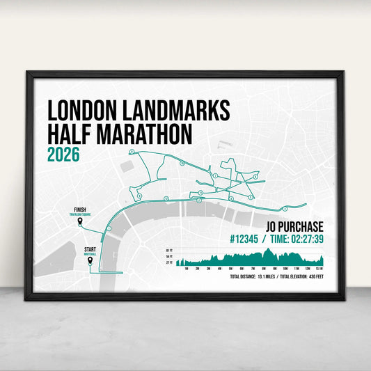 London Landmarks Half Marathon Personalised Art Print in green from Purest Green Prints.