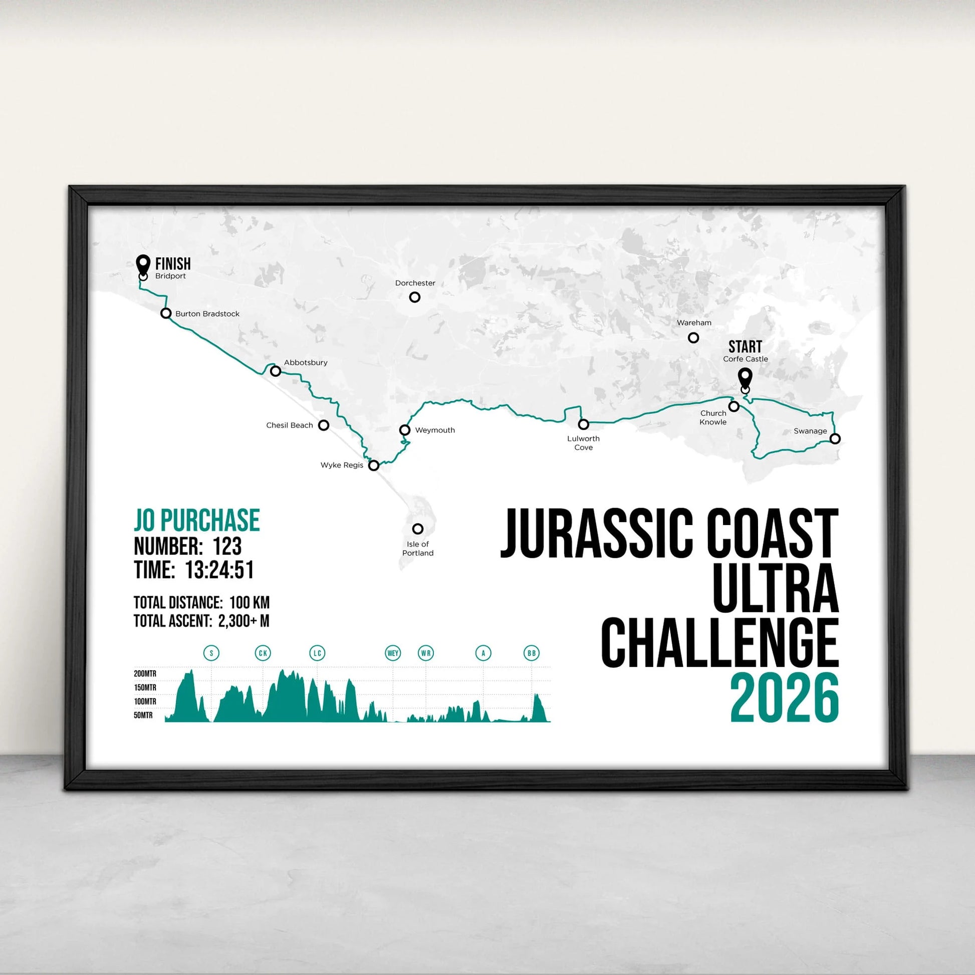 Jurassic Coast Challenge Personalised Art Print in green from Purest Green Prints
