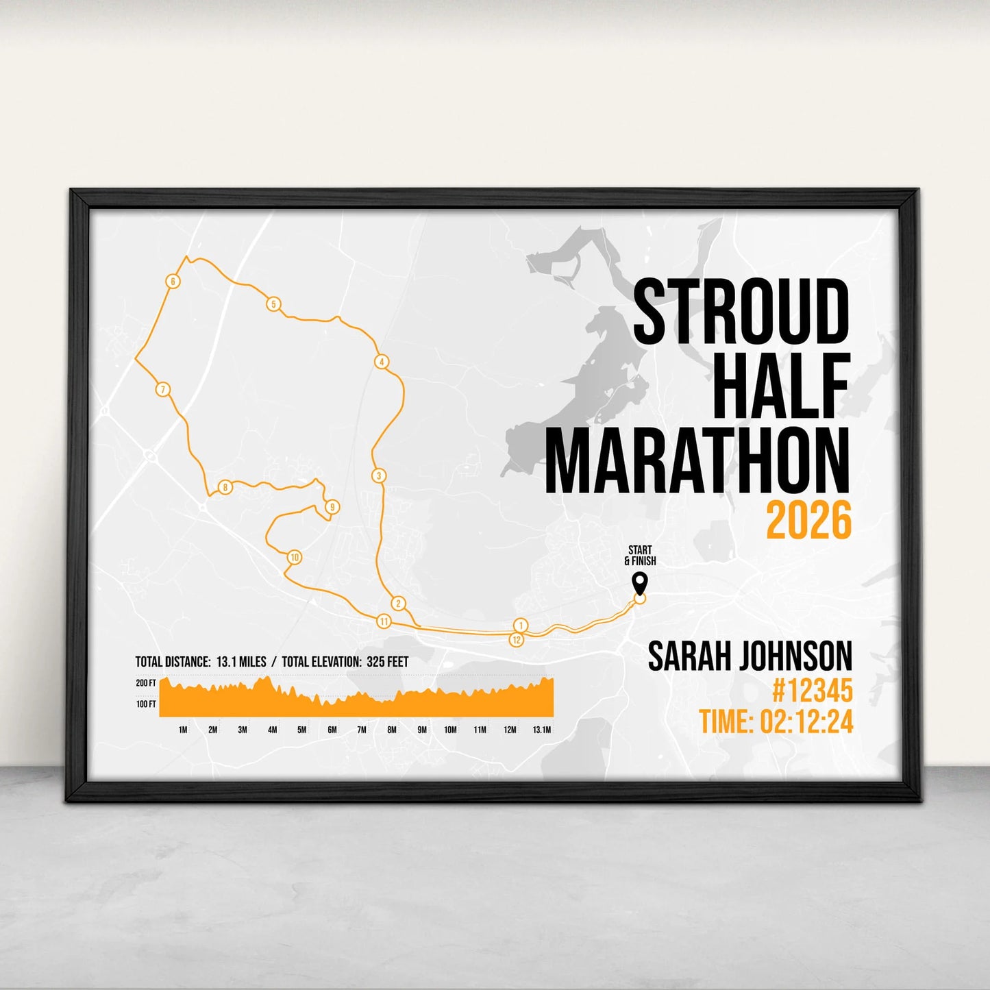Personalised Stroud Half Marathon Art Print in orange from Purest Green Prints