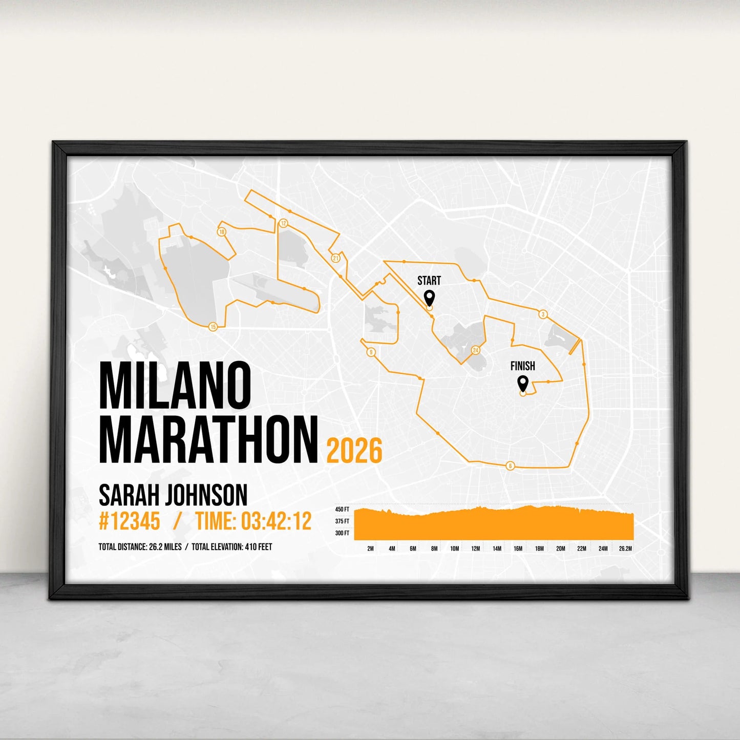Personalised Milan Marathon Art Print in orange from Purest Green Prints