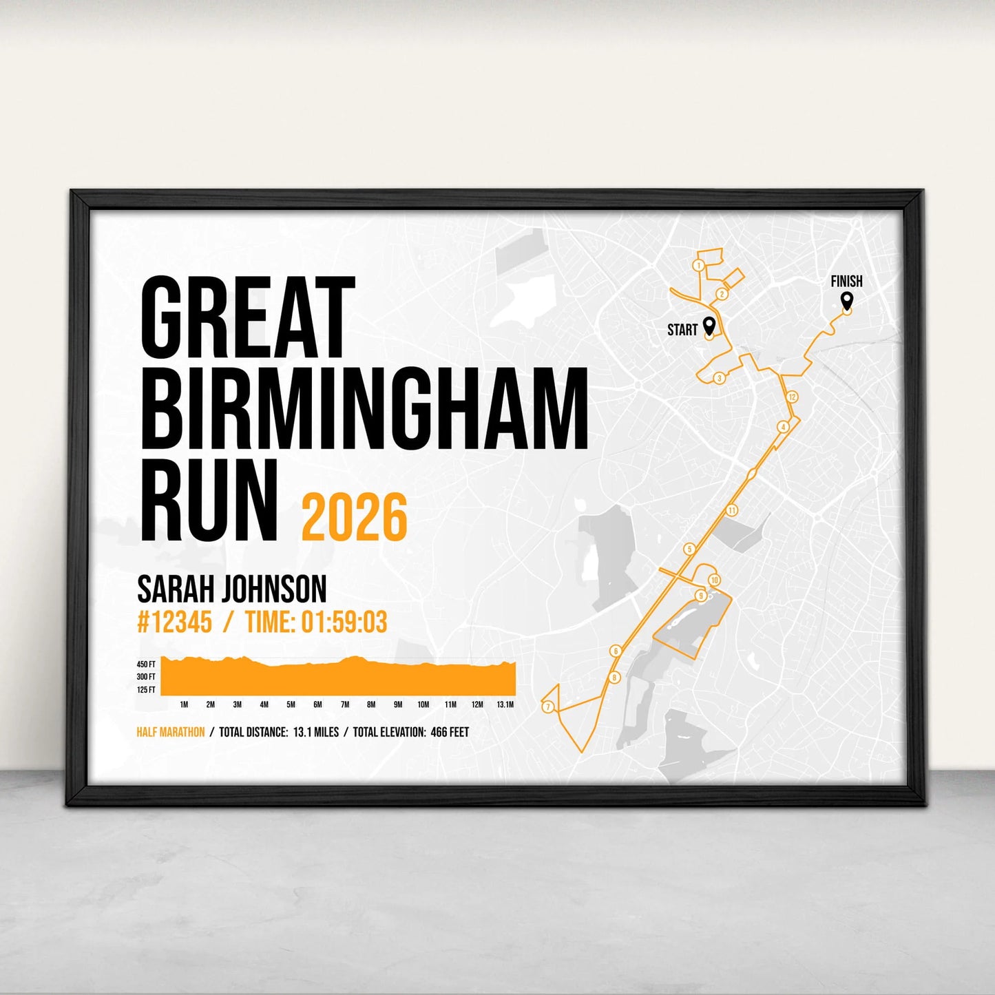 Great Birmingham Run Half Marathon Art Print in orange from Purest Green Prints.