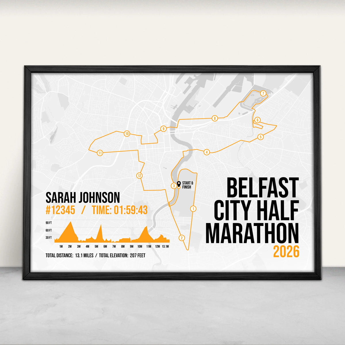 Personalised Belfast City Half Marathon Art Print in orange from Purest Green Prints