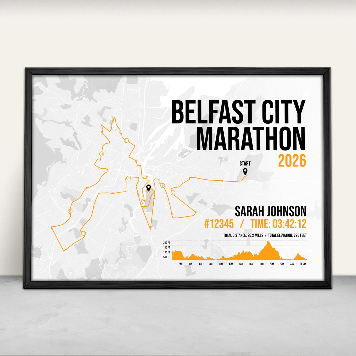 Personalised Belfast City Marathon Art Print in orange from Purest Green Prints