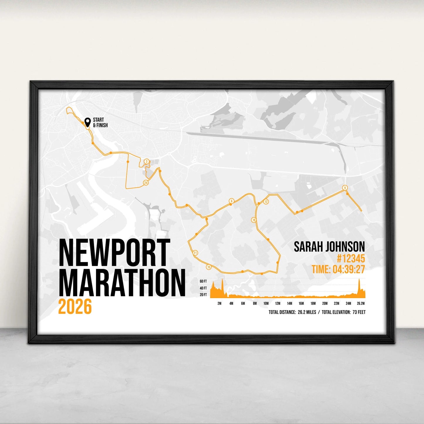 Personalised Newport Marathon Art Print in orange from Purest Green Prints