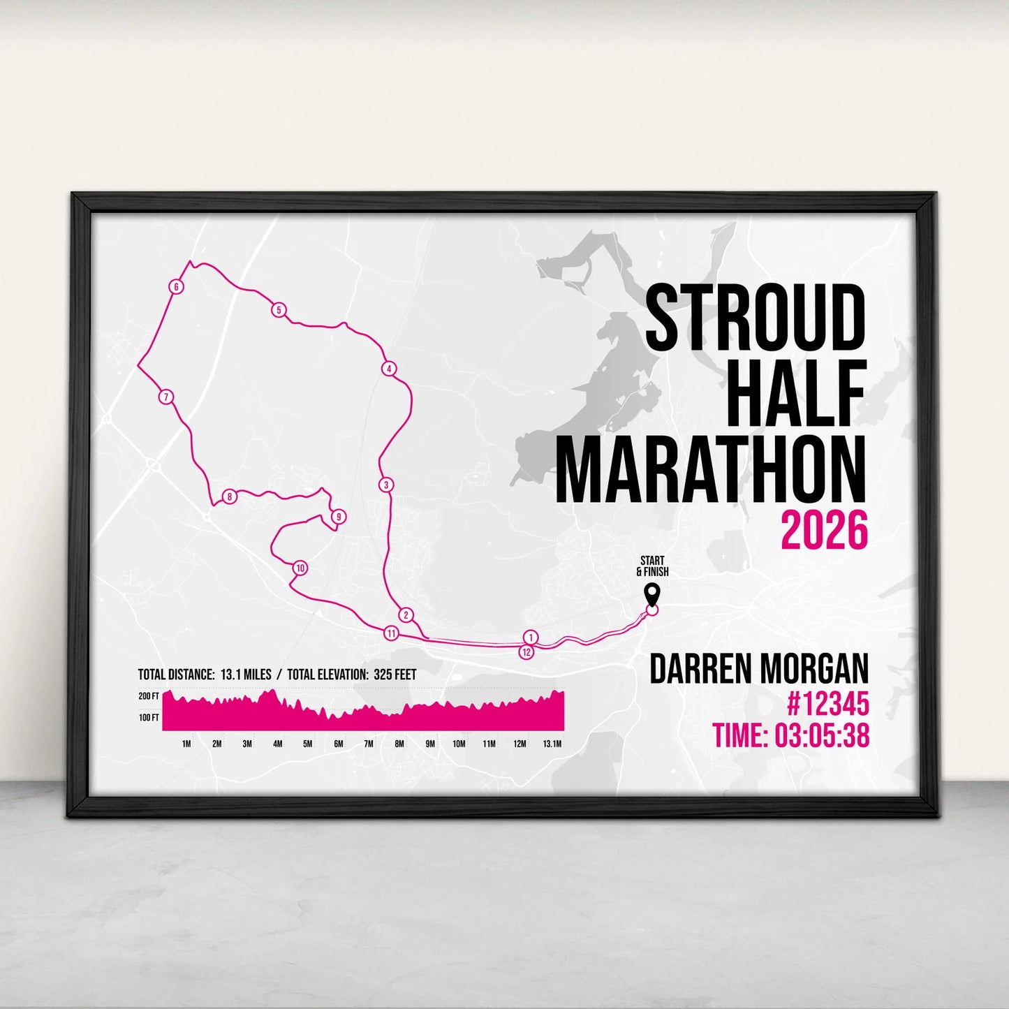 Personalised Stroud Half Marathon Art Print in pink from Purest Green Prints