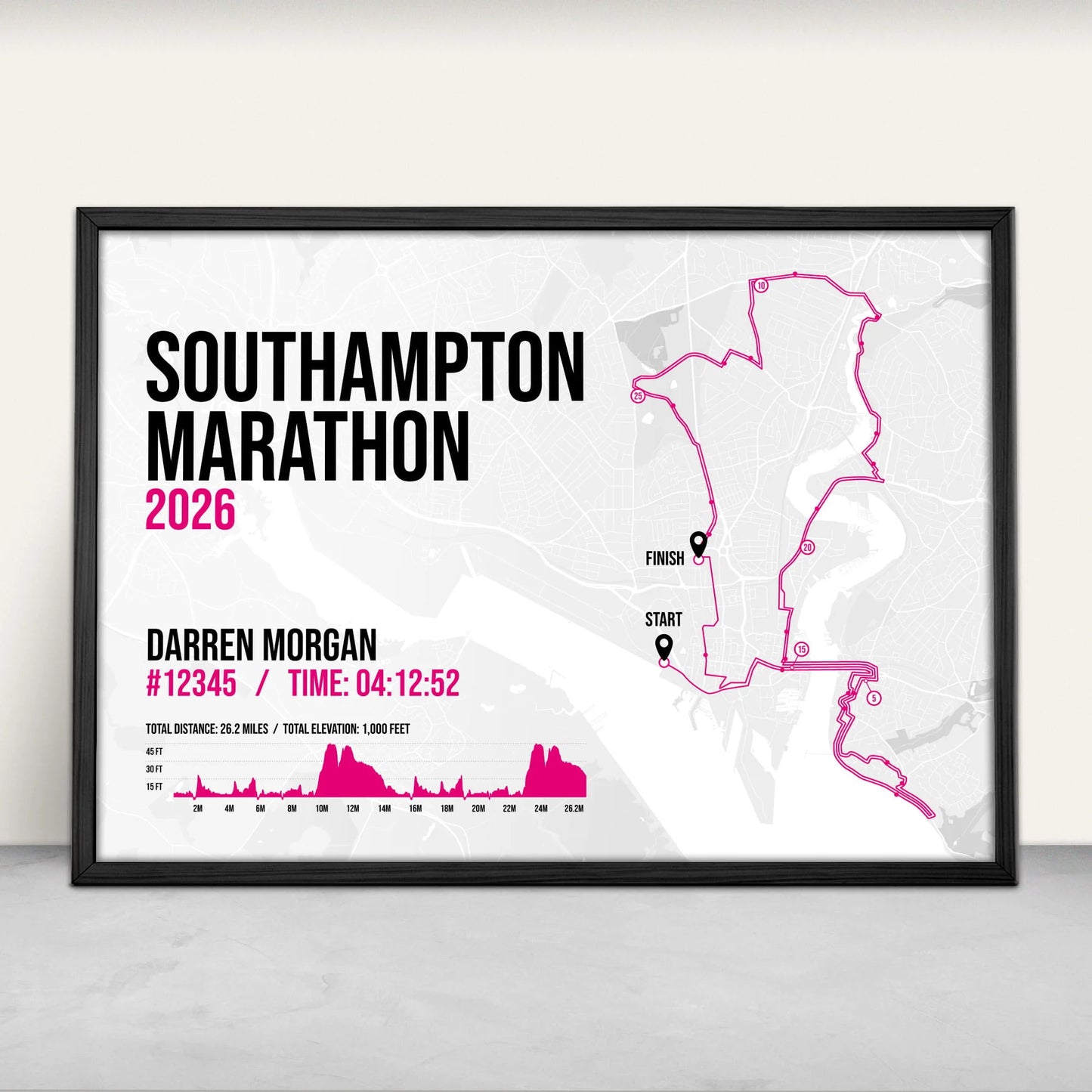 Personalised Southampton Marathon Art Print in pink from Purest Green Prints