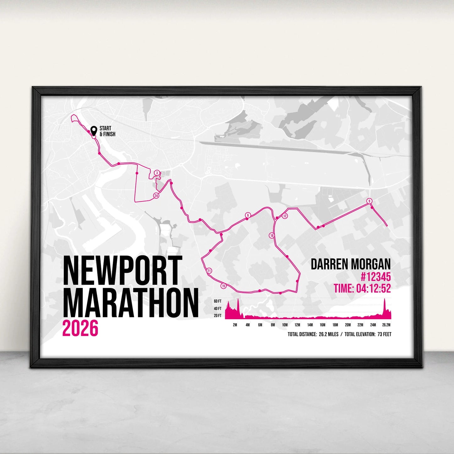 Personalised Newport Marathon Art Print in pink from Purest Green Prints