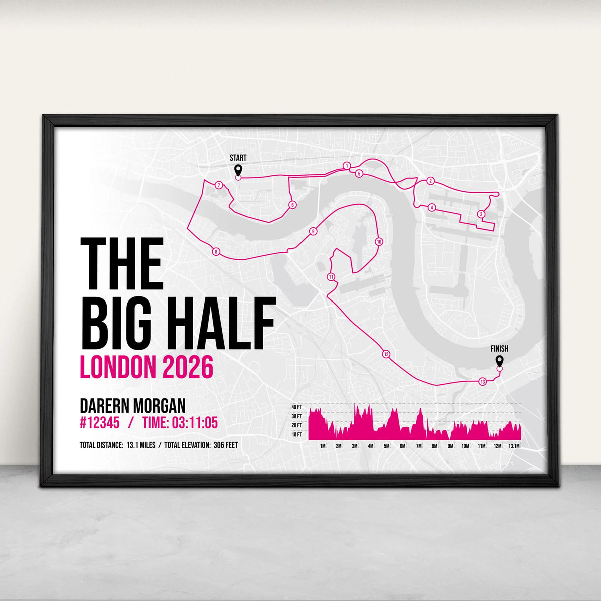 The Big Half London Half Marathon Art Print in pink from Purest Green Prints.