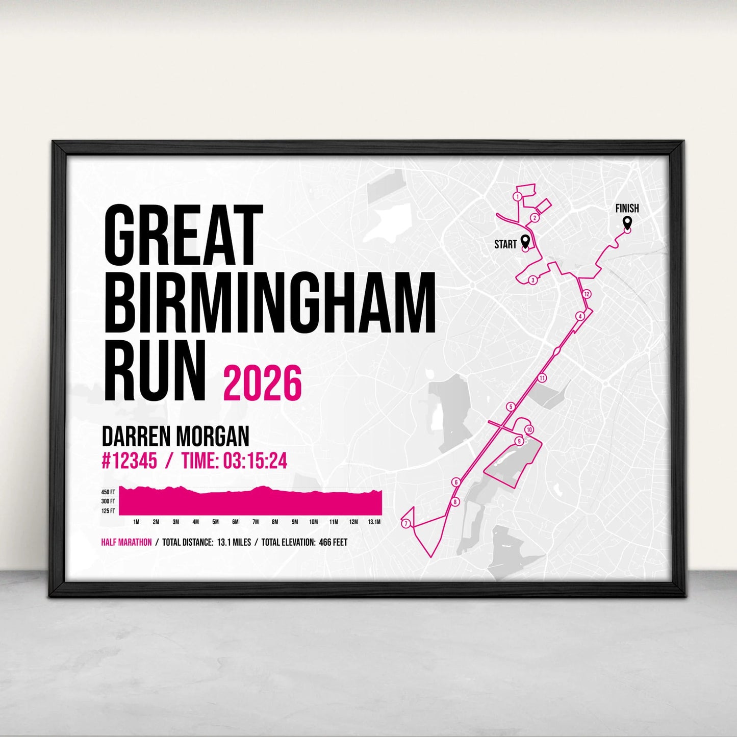 Great Birmingham Run Half Marathon Art Print in pink from Purest Green Prints.