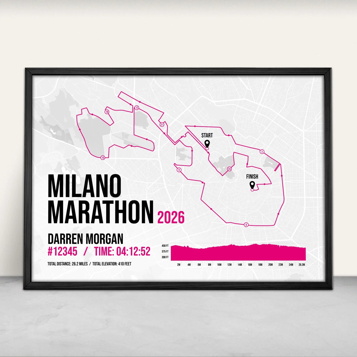 Personalised Milan Marathon Art Print in pink from Purest Green Prints