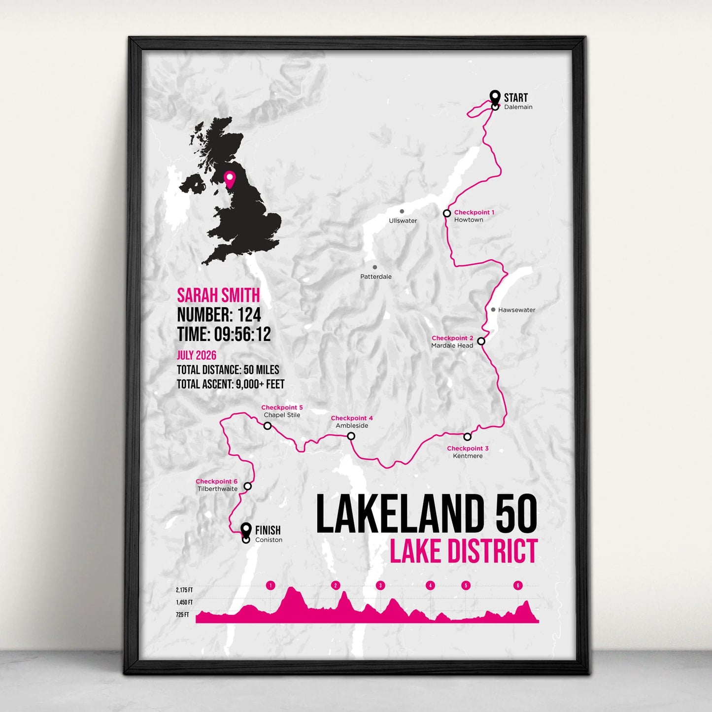 Lakeland 50 Personalised Art Print in pink from Purest Green Prints