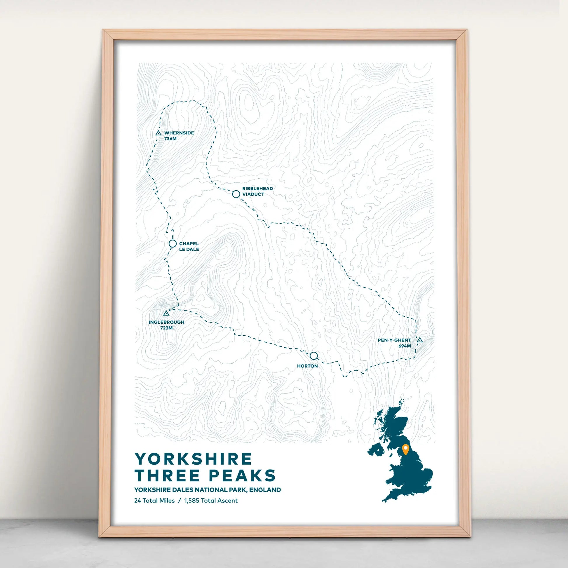 Yorkshire Three Peaks Contour Map Art Print from Purest Green Prints.