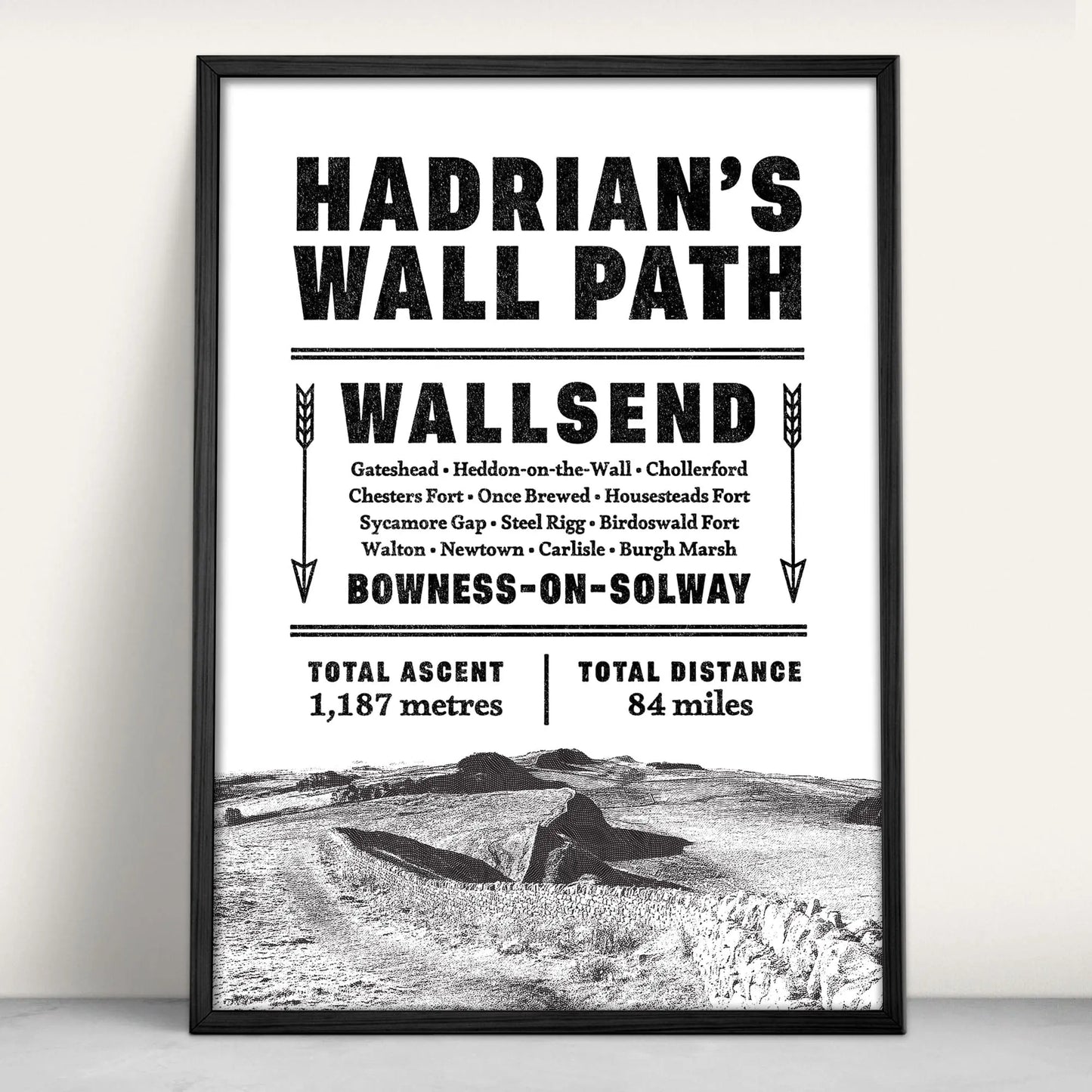 Hadrian's Wall Path Typographic Art Print from Purest Green Prints