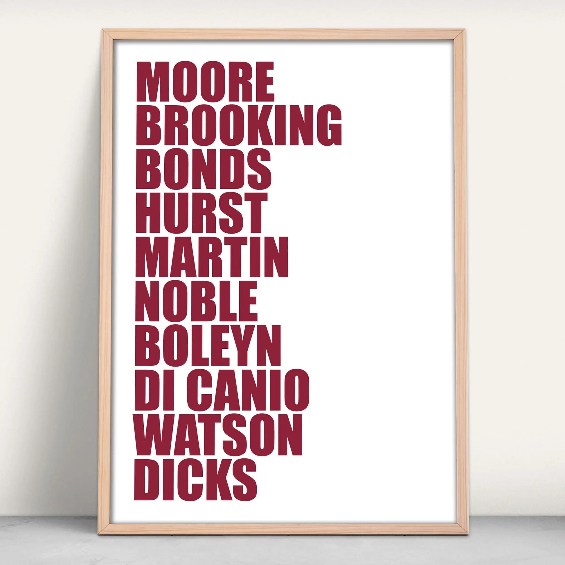 West Ham United FC Legends Personalised Art Print from Purest Green Prints.