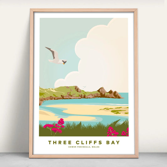 Three Cliffs Bay, Gower, Wales modern fine art giclee travel print frm Purest Green Prints