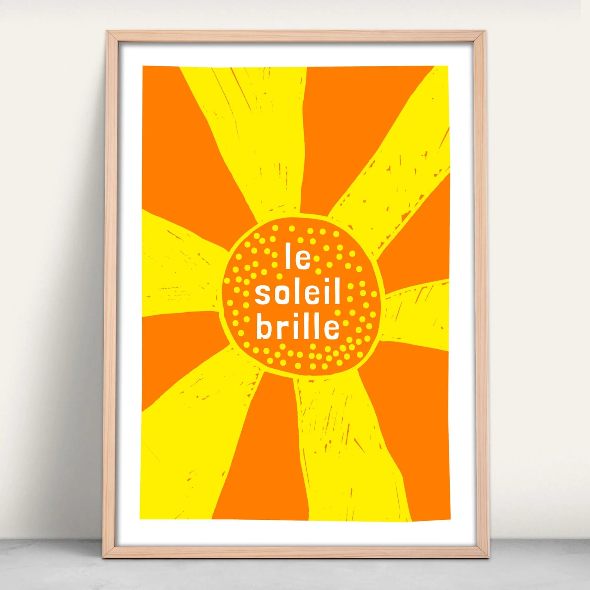 Le soleil brille bright sun print in yellow and orange from Purest Green Prints