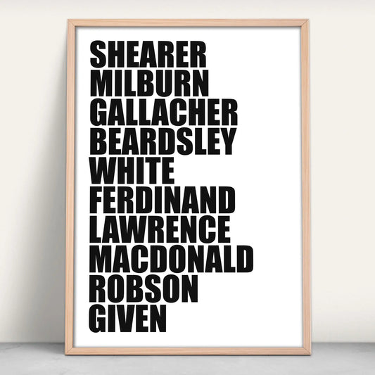 Newcastle United FC Legends Personalised Art Print from Purest Green Prints.