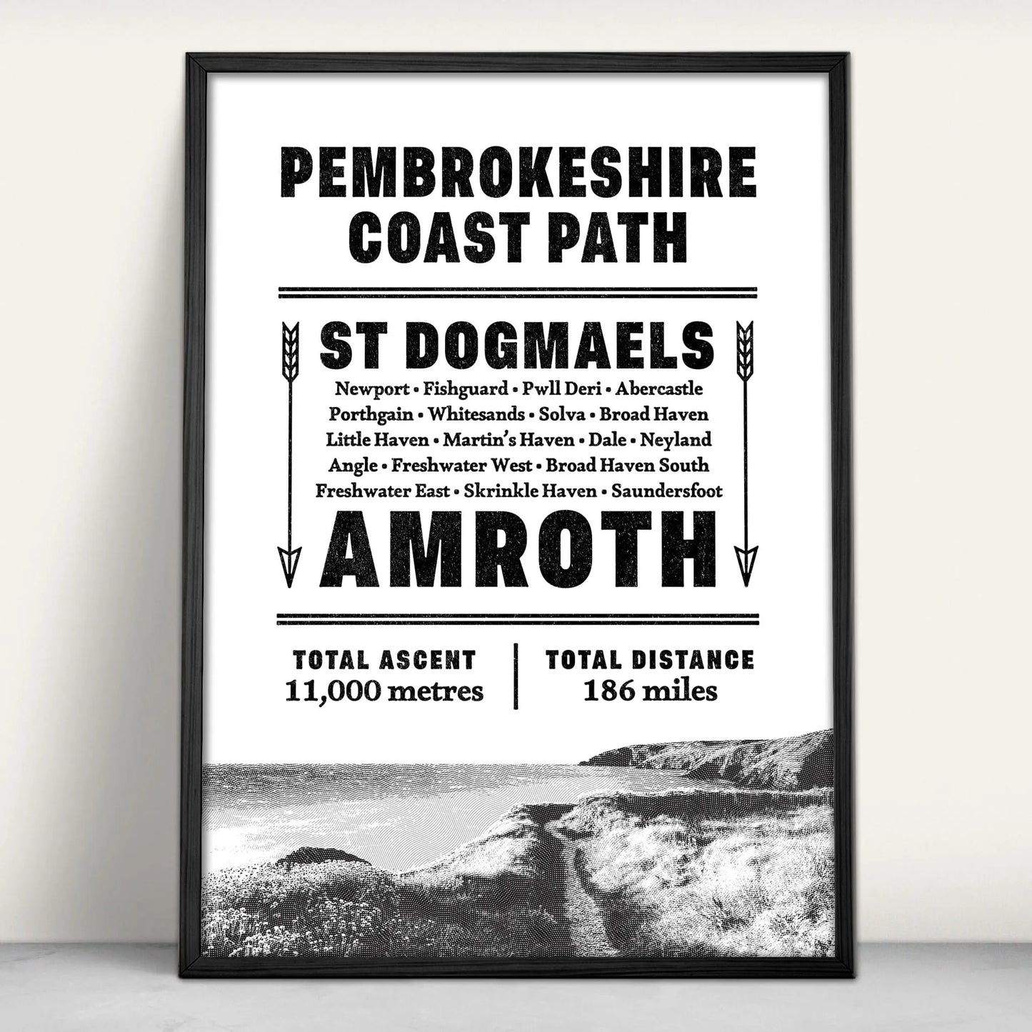 Pembrokeshire Coast Path Typographic Art Print from Purest Green Prints