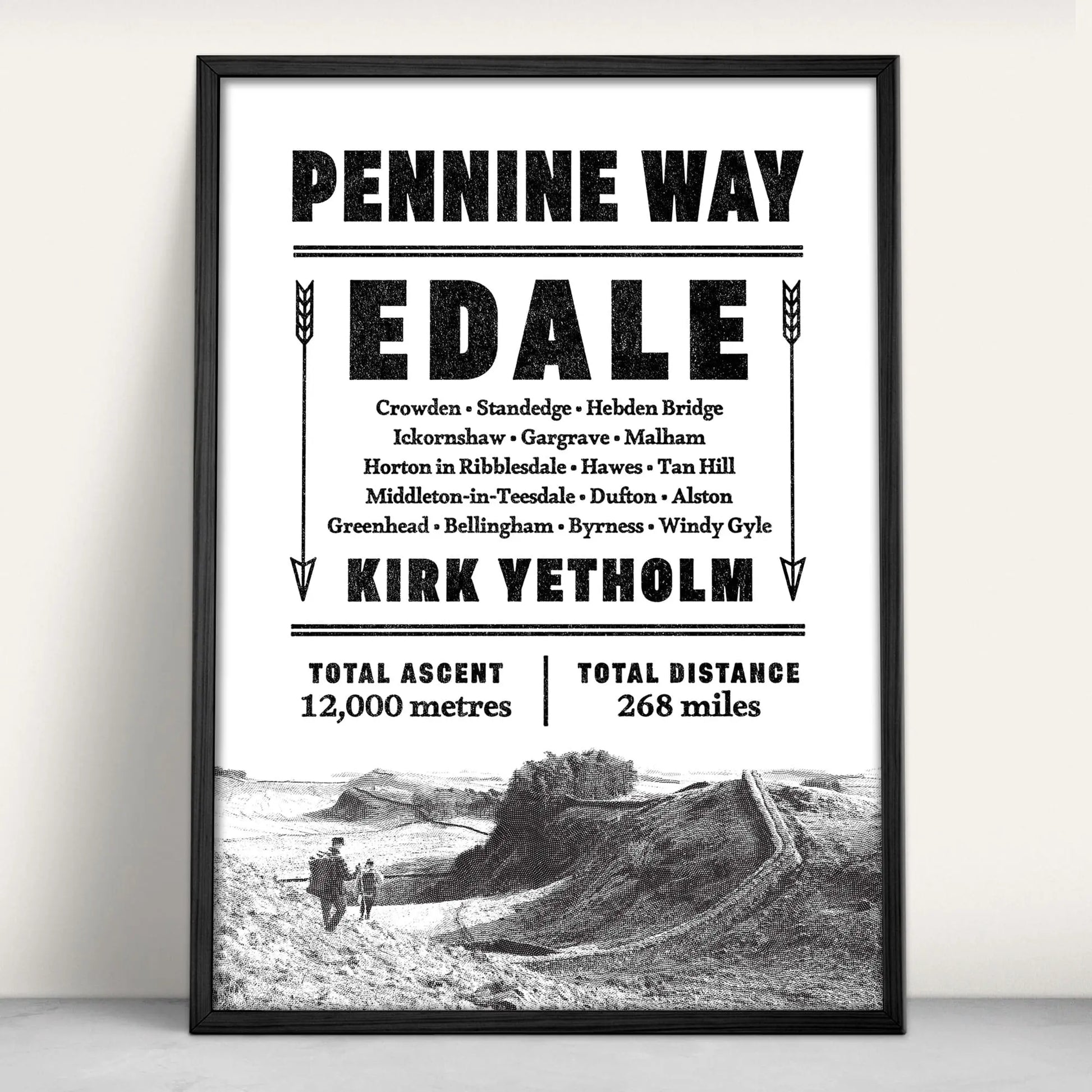 Pennine Way Typographic Art Print from Purest Green Prints