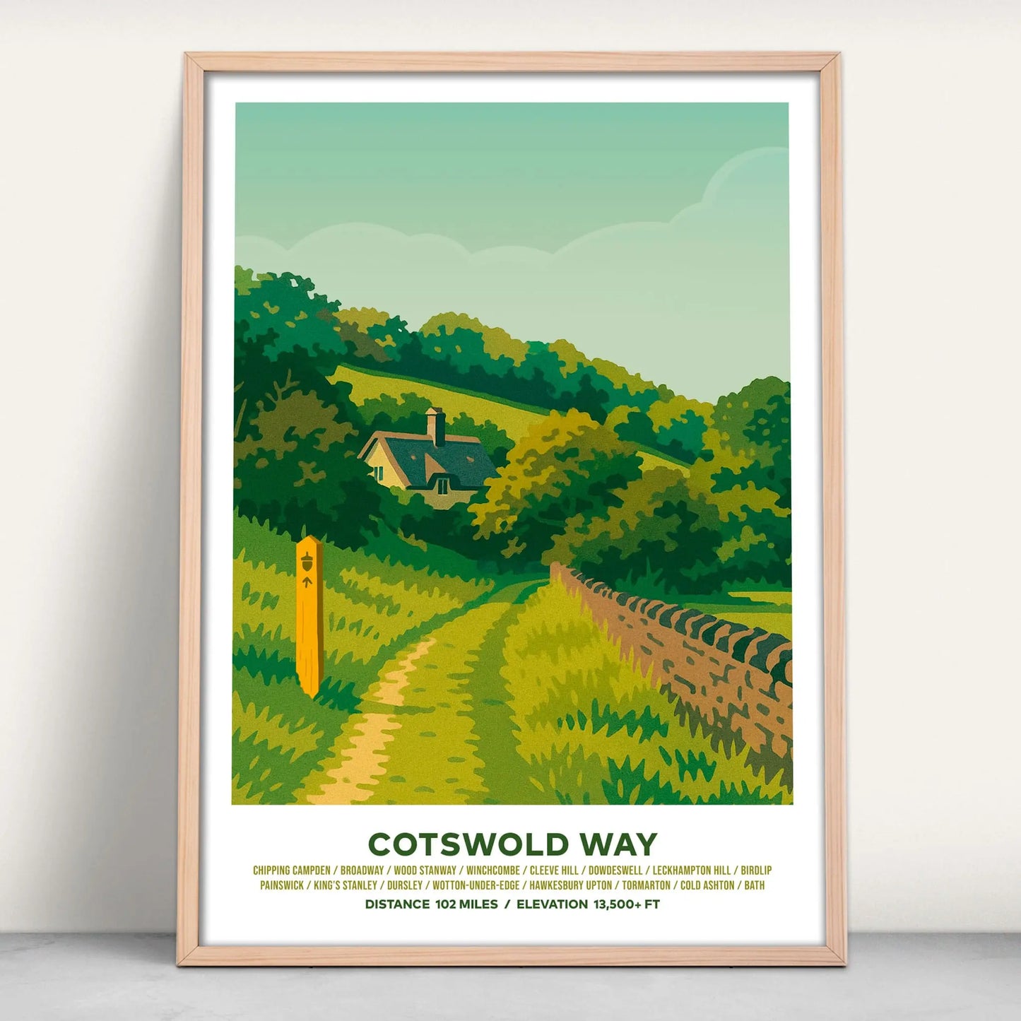 Non Personalised Cotswold Way National Trail Travel Poster Art Print from Purest Green Prints