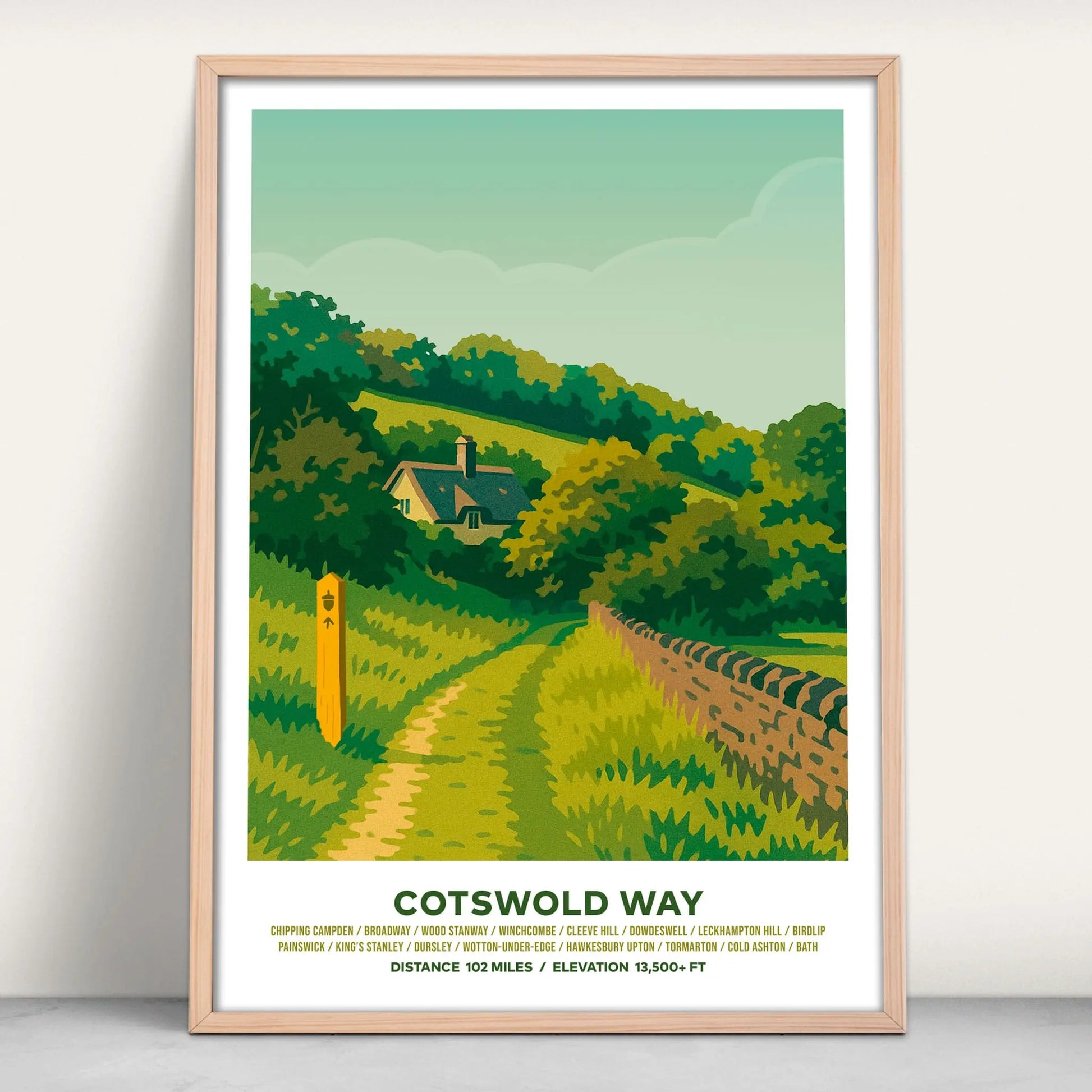 Non Personalised Cotswold Way National Trail Travel Poster Art Print from Purest Green Prints