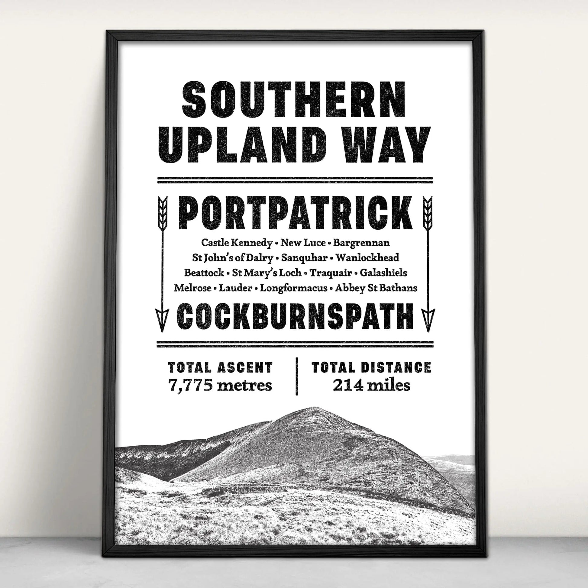 Southern Upland Way Typographic Art Print from Purest Green Prints