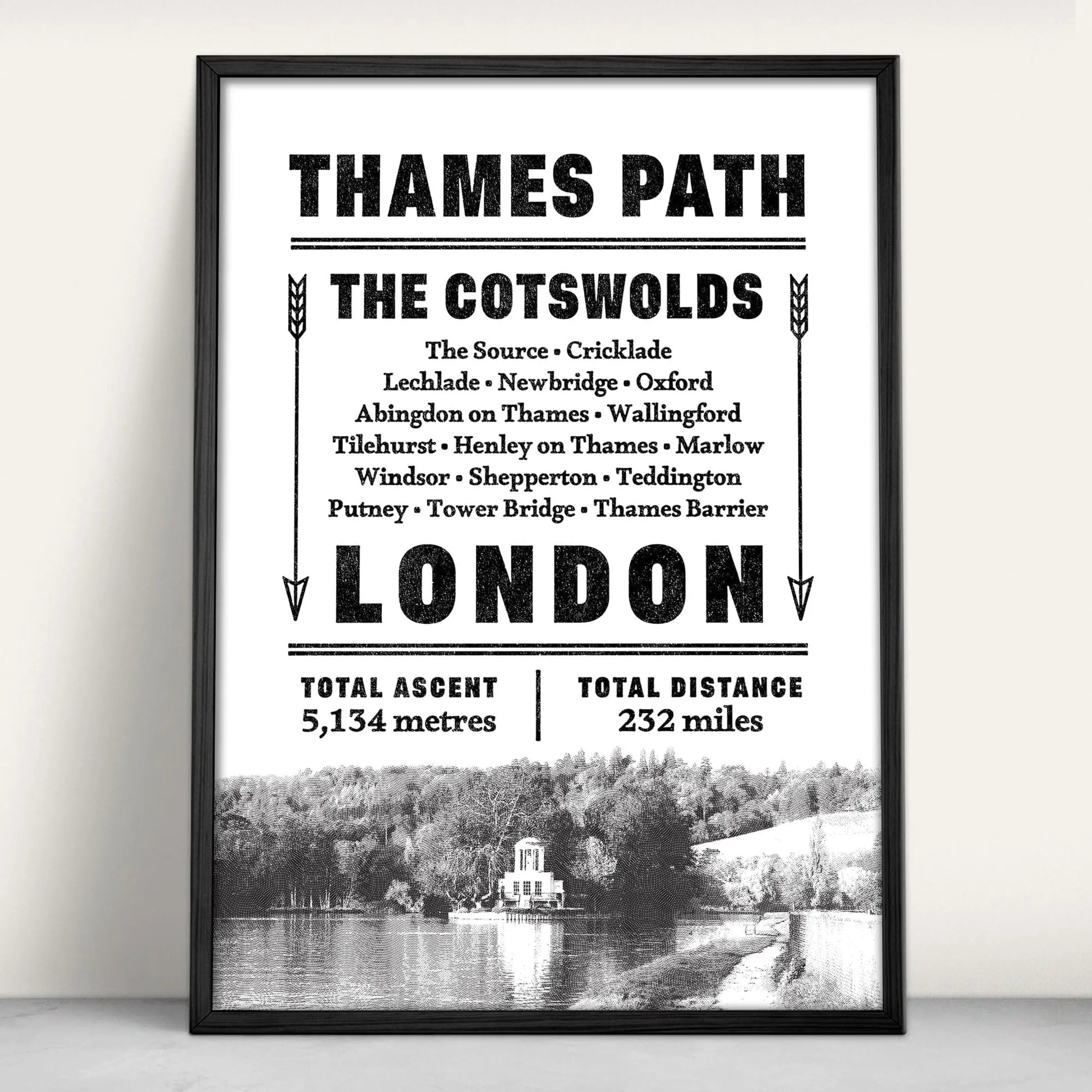 Thames Path Typographic Art Print from Purest Green Prints